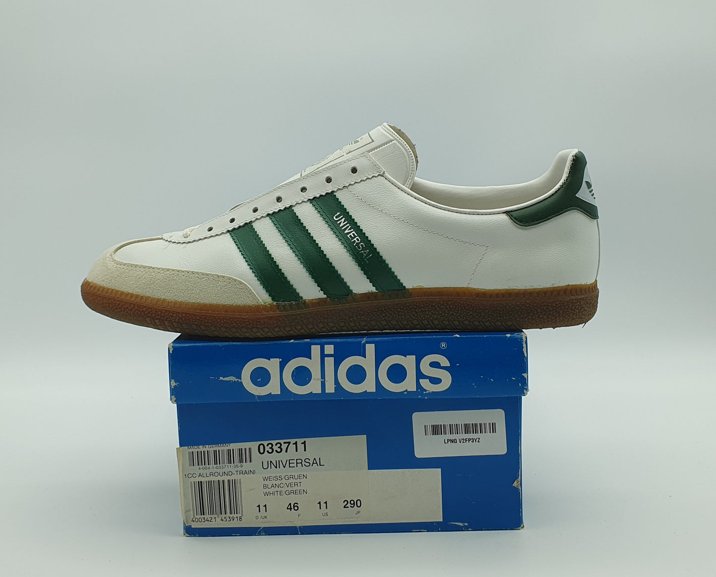 *NEW* Vintage 1980s Adidas Universal with green stripes UK 11 / EUR 46