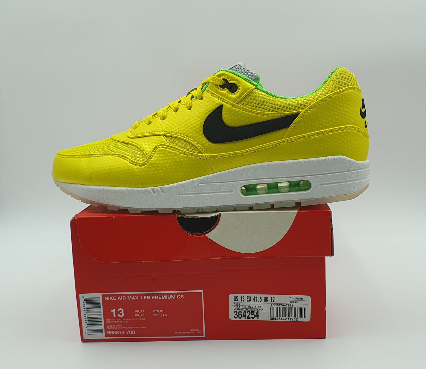 *LIKE NEW* 2014 Nike Air Max 1 FB PRM QS Yellow UK 12 / EUR 47.5