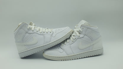 *LIKE NEW* 2020 Nike Air Jordan 1 Mid 'Triple White' white size. UK 7.5 / EUR 42