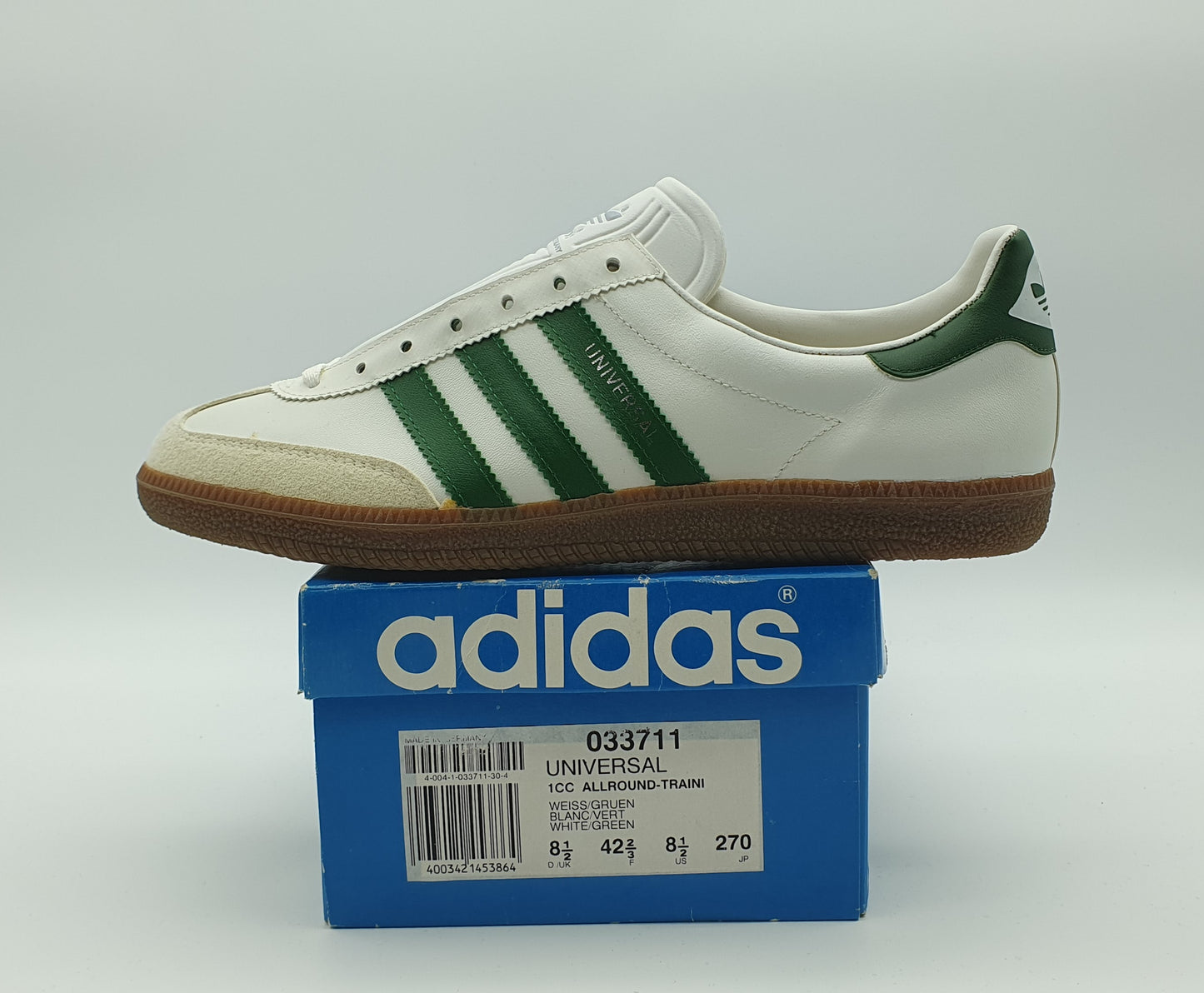 *BNIB* Vintage 1980s Adidas Universal green stripes UK 8.5 / EUR 42 2/3