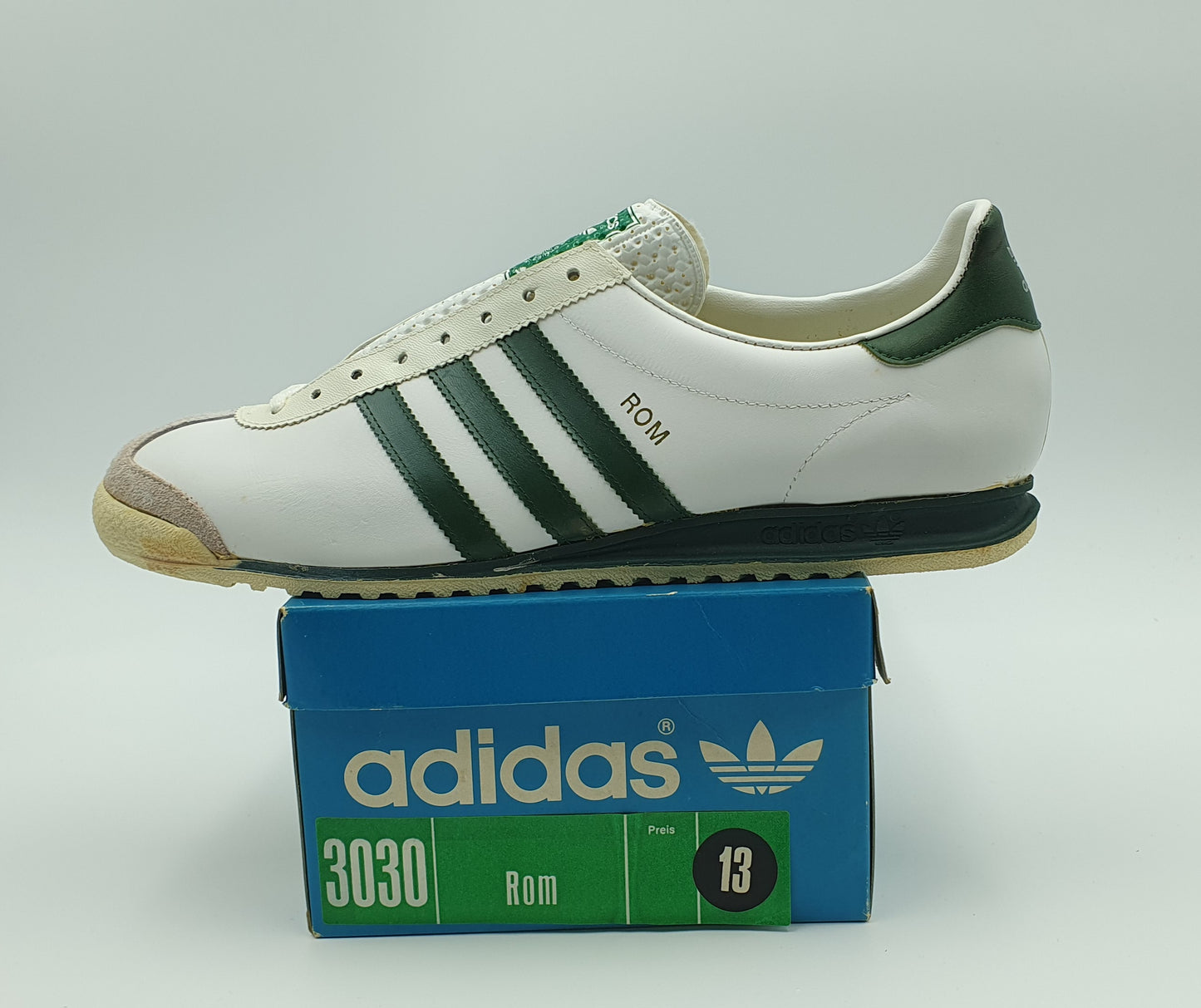 *BNIB* Vintage 1980s Adidas Rom with green stripes UK 13 / EUR 48 2/3 #2