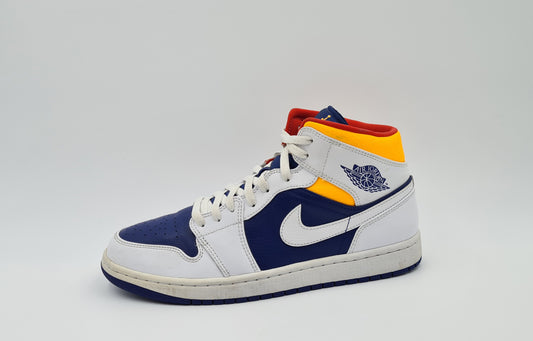 *VGC* 2020 Nike Air Jordan 1 Mid Royal Blue Laser Orange UK 9.5 / EUR 44.5
