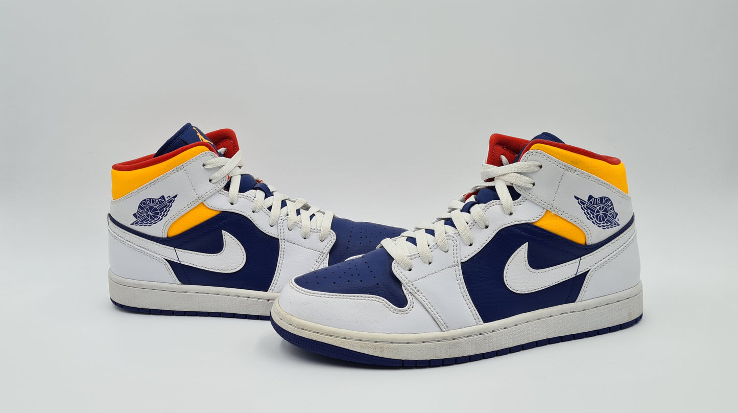 *VGC* 2020 Nike Air Jordan 1 Mid Royal Blue Laser Orange UK 9.5 / EUR 44.5