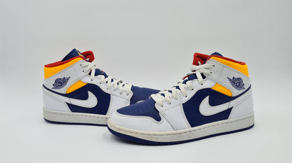 *VGC* 2020 Nike Air Jordan 1 Mid Royal Blue Laser Orange UK 9.5 / EUR 44.5