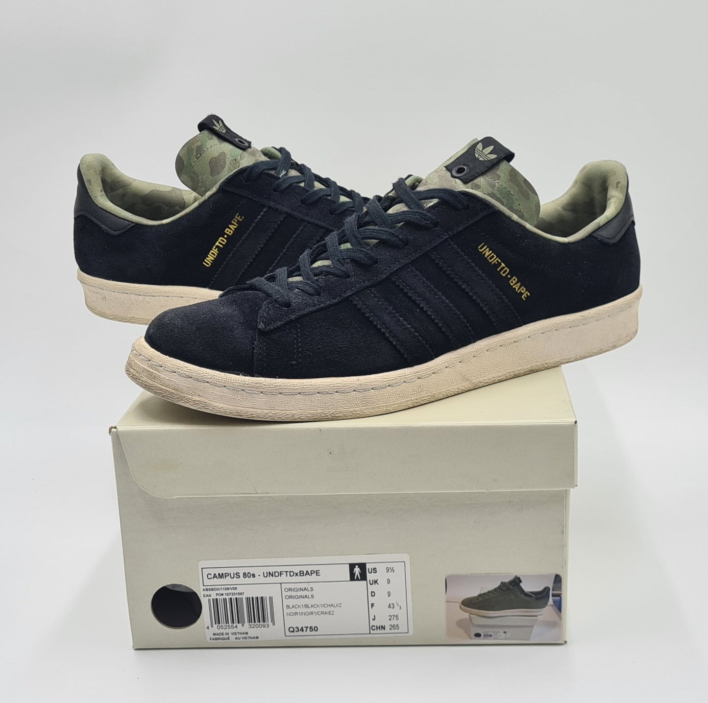 2013 Adidas Campus 80s Undefeated X Bape Schwarz Gr. UK 9 / EUR 43 1/3