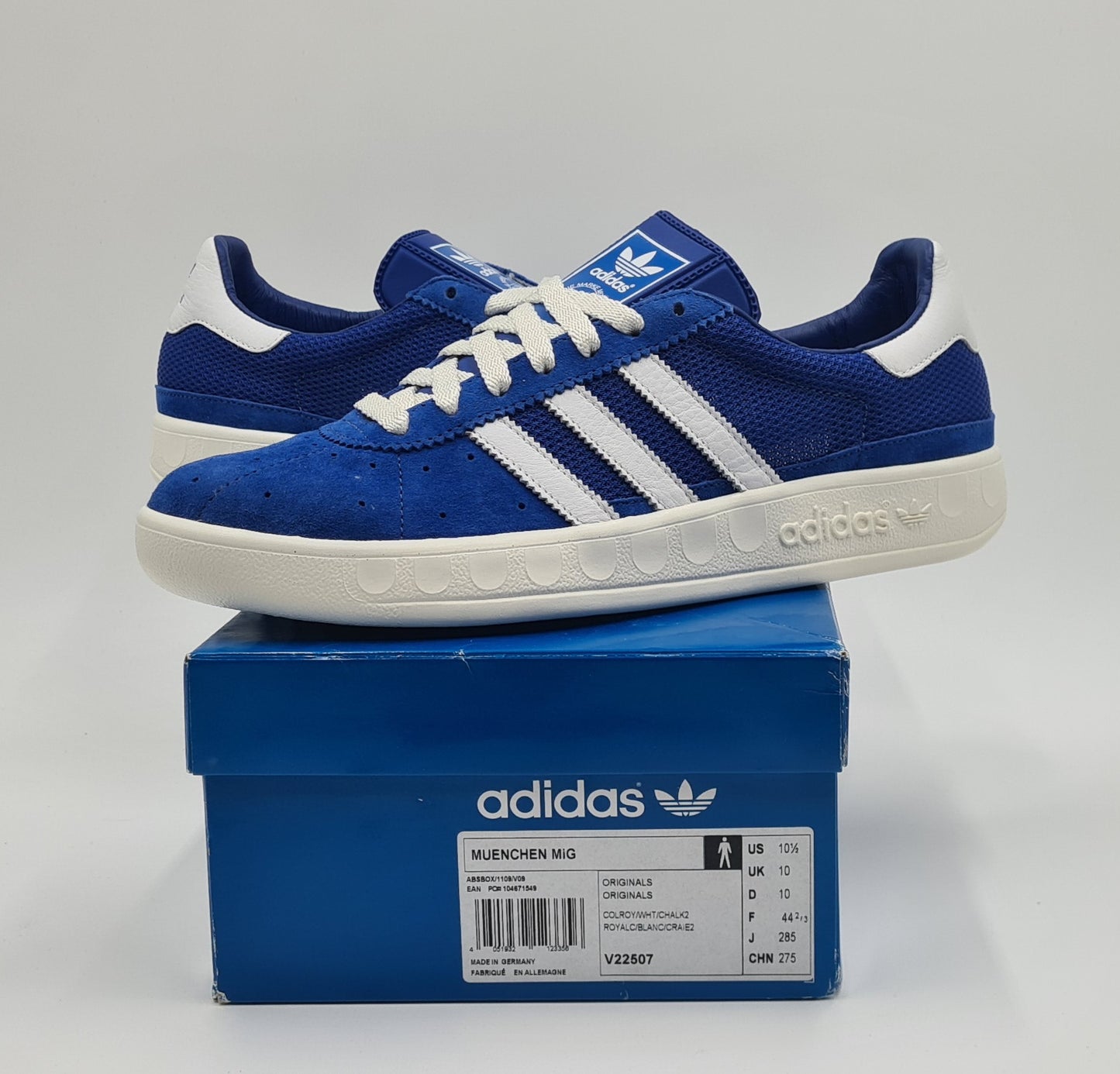*NEU* 2011 Adidas München Retro Blau 'Made in Germany' MIG UK 10 / EUR 44 2/3