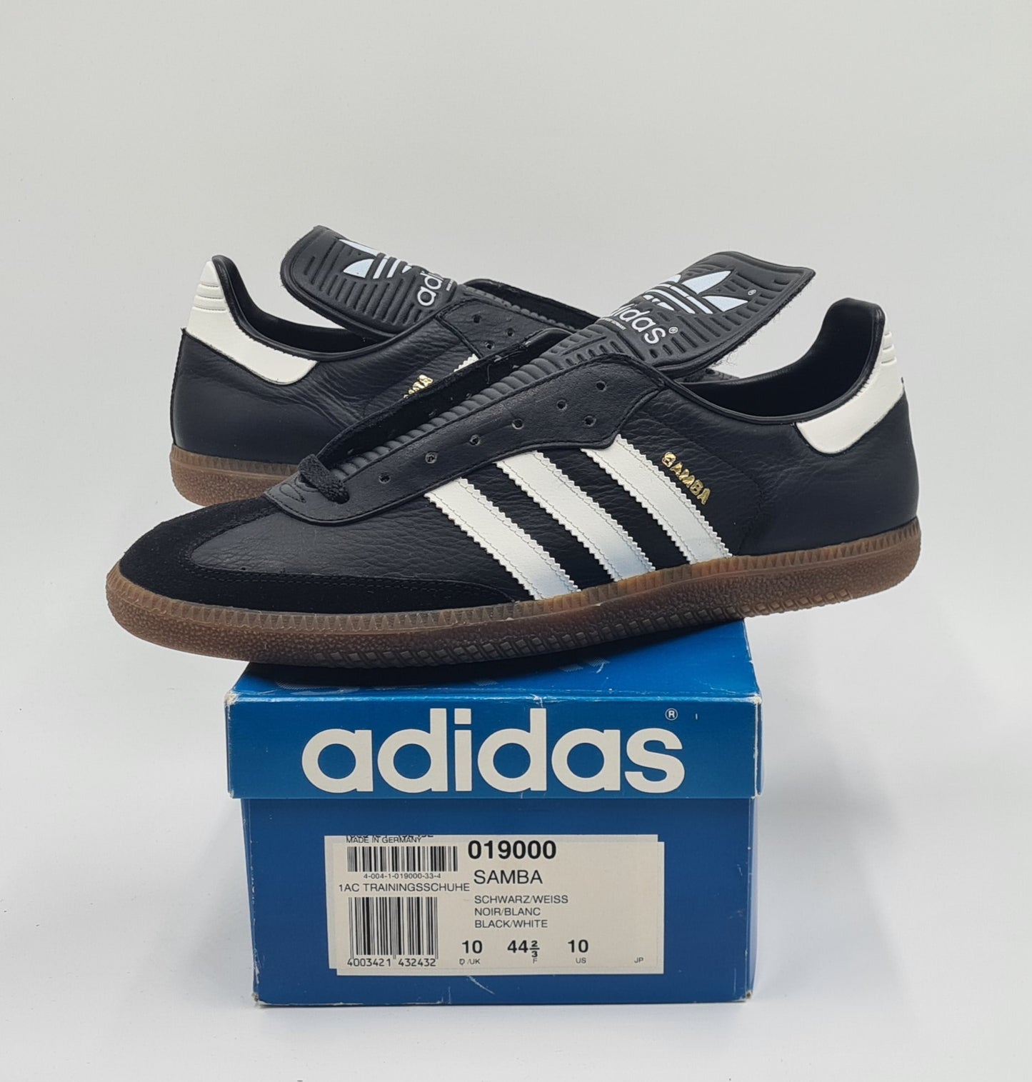 *NEU* Vintage 1980er Adidas Samba schwarz West Germany UK 10 / EUR 44 2/3