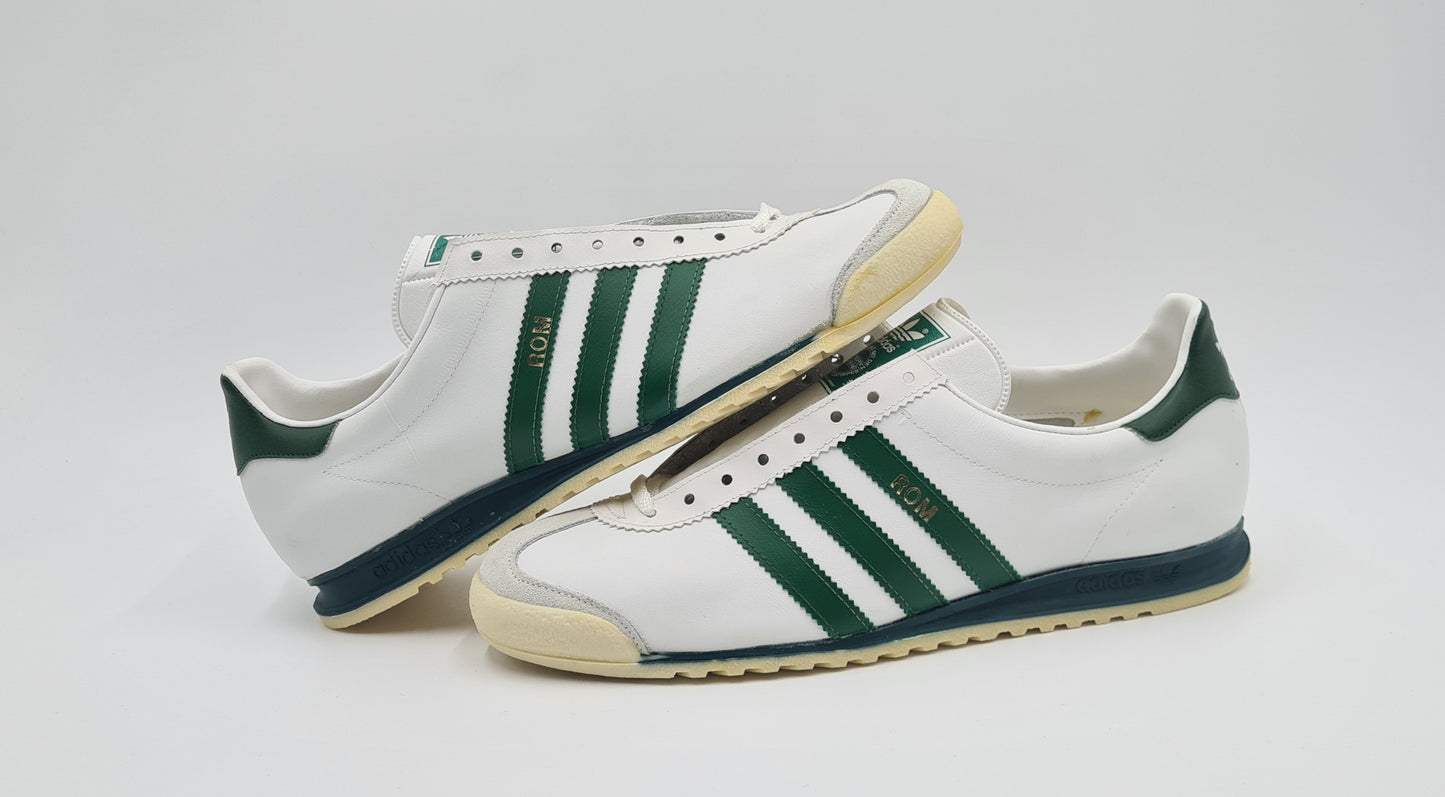 *NEU* Vintage 1980er Adidas Rom mit grünen Streifen UK 10 / EUR 44 2/3