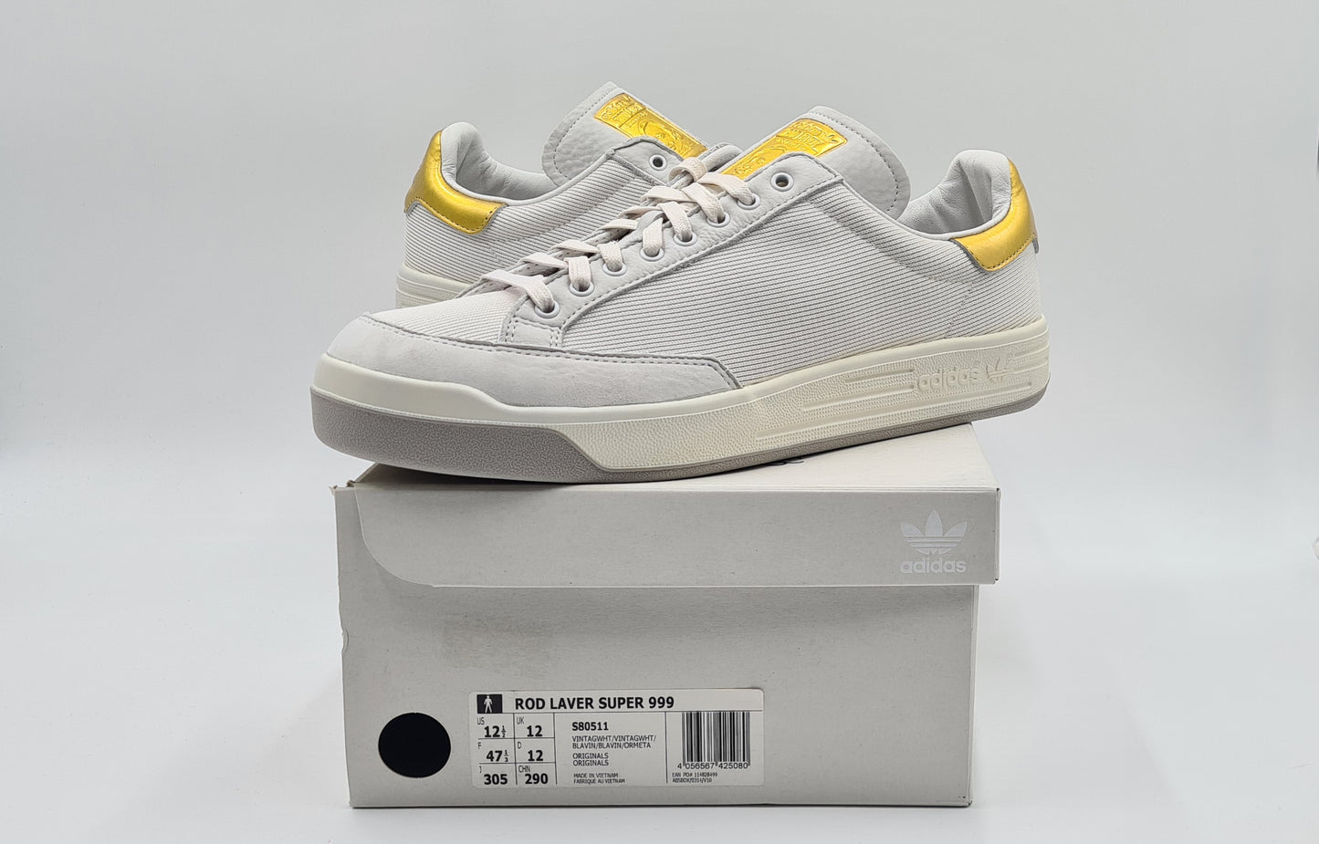 *NEU* Vintage 2016 Adidas Rod Laver Super 999 24 Karat Gold UK 12 / EUR 47 1/3